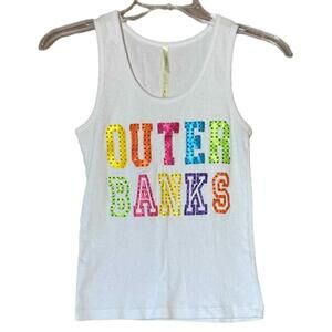 Exist Womens Size Large Ribbed Tank Top Souvenir Outer Banks White
